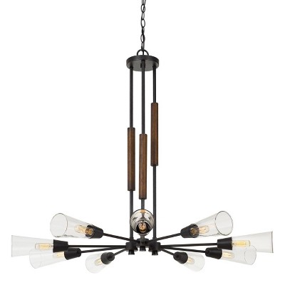 39" x 39" x 32.75" Metal and Wood Vasto Chandelier with Glass Shade Brown - Cal Lighting