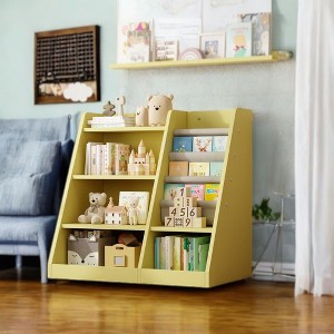 Alilang 35.50 Inch Double-Sided Kids Bookshelf with Open Shelves and Tiered Book Display - Yellow - 1 of 4