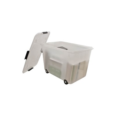 Clear 15-Gallon Stackable Rolling Storage Box with Lid