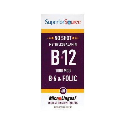 Superior Source B-12 Methylcobalamin with B-6 & Folic Acid 1,000mcg 60 Tablets.