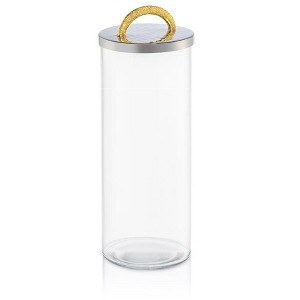 Classic Touch 6.5"H Glass Jar with Stainless Steel Lid with Gold Handle - Goldtone Collection - 1 of 3