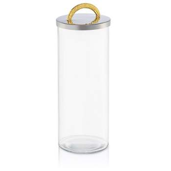 Classic Touch 6.5"H Glass Jar with Stainless Steel Lid with Gold Handle - Goldtone Collection