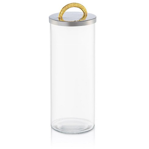 Classic Touch 6.5"H Glass Jar with Stainless Steel Lid with Gold Handle - Goldtone Collection - image 1 of 3