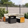 vidaXL 6 Piece Patio Sofa Set with Cushions Black and Cream Poly Rattan - 2 of 4