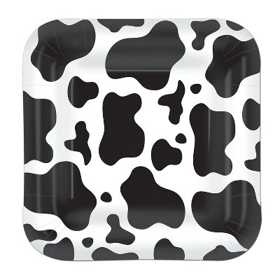 Beistle 9" Square Shaped Cow Print Plate Black/White 24/Pack 58020