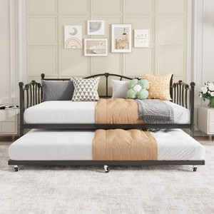 TackView Twin Daybed with Trundle, Metal Sofa Bed Frame with Steel Slat Support, for Living Room, Bedroom, No Box Spring Needed - 1 of 4
