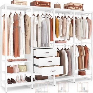Aheaplus 74'' Closet Organizer with Wood Drawers, Garment Rack with Wood Shelves and Hanging Rods - 1 of 4