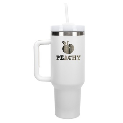 100 North Peachy Peach Fruit Emoji 40 oz. Stainless Steel, Large Water Bottle Coffee Mug, Spill & Leak Resistant, Thermal Travel Tumbler with Handle,