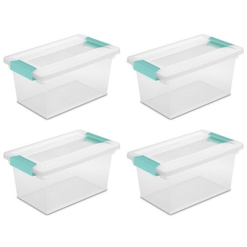 Sterilite Medium Clip Box, Stackable Small Storage Bin With Latching Lid,  Plastic Container To Organize Office, Crafts, Clear Base And Lid, 4-pack :  Target