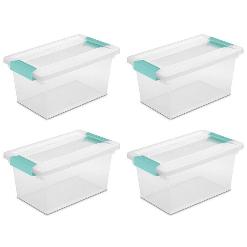 Sterilite Medium Stackable Clear Plastic Storage Tote Container with Clear Latching Lid & Green Clips for Home & Office Organization, 1 of 7