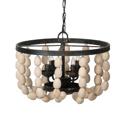 VYNXARIA 4 - Light Vintage Wood Beaded Ceiling Lights, Hanging Chandelier with Adjustable Chain