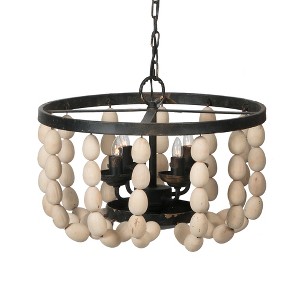 VYNXARIA 4 - Light Vintage Wood Beaded Ceiling Lights, Hanging Chandelier with Adjustable Chain - 1 of 4