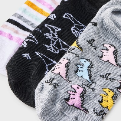 Women's Dinosaur 3pk Liner Socks - Heather Gray/White/Black 4-10 - image 3