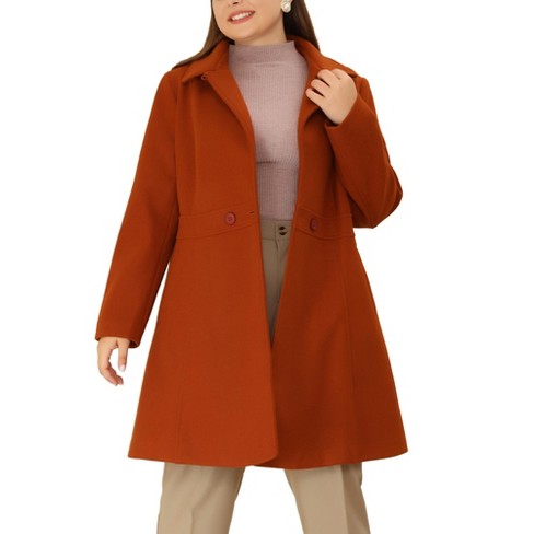 Agnes Orinda Women's Size Notched Lapel Single Breasted Winter Pea Coat Red Brown 4x Target