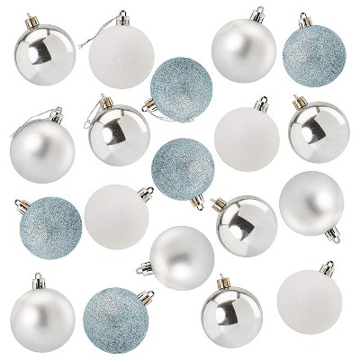 48-Pack Mini Christmas Tree Ornaments - Silver, White, Slate Blue, Shatterproof Small Christmas Balls Decoration, Assorted Shiny, Matte, Glitter, 1.5"