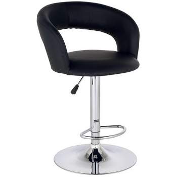 Studio 55D Groove Chrome Swivel Bar Stool 30" High Modern Adjustable Black Faux Leather Cushion with Backrest Footrest for Kitchen Counter Height Home