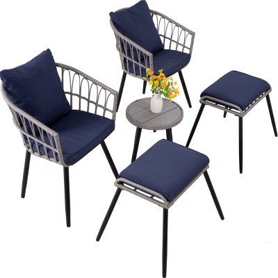 5 Piece Patio Bistro Set With Ottoman, Outdoor Wicker Furniture Sets For  Apartment Balcony, Rattan Table And Chairs Set-Cuddlewood