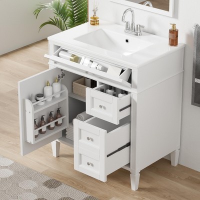 TIRAMISUBEST 30'' Bathroom Vanity with Sink, Modern Storage Cabinet with Door-Mounted Shelf, Deep Drawer and Tip-out Drawer