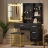 Vanity Desk with Mirror and Lights, Power Outlets, Wood Makeup Vanity Table with Cushioned Chair, Hairdryer Holder, 4 Drawers and 5 Storage Shelves - 2 of 4