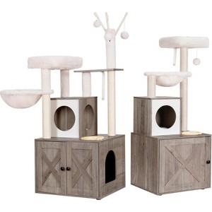 Heybly Cat Tree, Wood Litter Box Enclosure with Food Station - 1 of 3