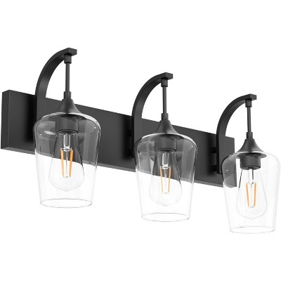 Runesay Black Vanity Light Fixtures 3-Lights Industrial Black Bathroom Vanity Light with Clear Glass Vintage Edison Bathroom Wall Lighting Fixtures