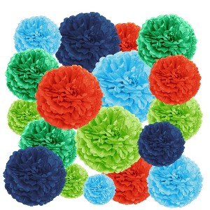 EpiqueOne 20-Piece Tissue Paper Pom Poms Party Decorations Kit - Orange, Blue, Teal, Green & Light Green | 6", 8", 10", 12" & 14" - 1 of 4