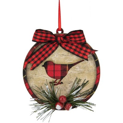 Northlight 4" Red and Black Plaid Cardinal with Holly Berries Christmas Ornament