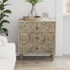 JIONJOY Boho Floral Nightstand - Distressed White 3-Drawer Dresser with Embossed Flower Design - 4 of 4