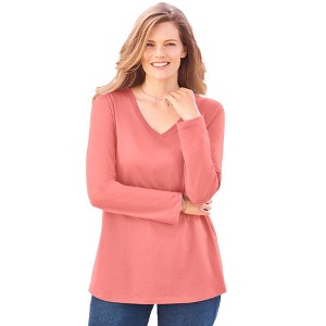 Woman Within Plus Size Perfect Long-Sleeve V-Neck Tee - 1 of 4