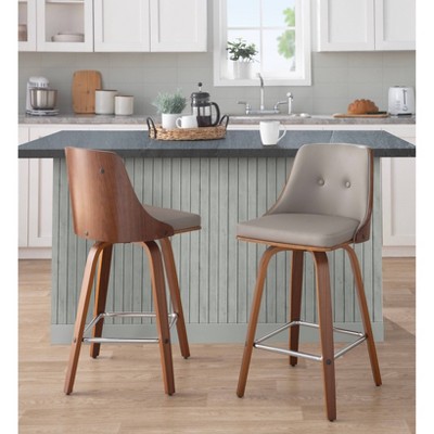 Gianna Light Gray Walnut Chrome Swivel Counter Stool Set