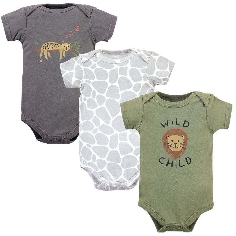 Hudson Baby Infant Boy Cotton Bodysuits, Safari Life 3-Pack, 1 of 7