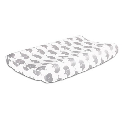 The Peanutshell Elephant Print Cotton Changing Pad Cover - Gray