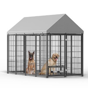 Akoasm 95.28 in. W Outdoor Large Metal Fence with Roof For Pets-Black - 1 of 4