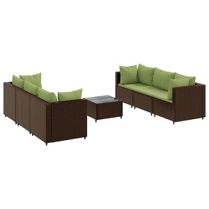 vidaXL Patio Lounge Set with Cushions Sectional Sofa Garden Backyard Poly Rattan - Brown and Green 6-Piece - 1 of 4