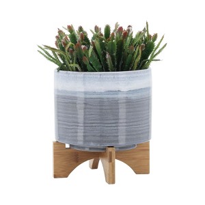 Okak Ceramic Plant Pot with Wooden Stand Elevated Flower Planter for Herbs, Vegetables, Fruits, Indoor/Outdoor, 2 Pack/1 Pack,10 Options - 1 of 4
