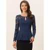 INSPIRE CHIC Women's Floral Lace Front Peplum Hem Keyhole Sheer Long Sleeve Blouse - 3 of 4