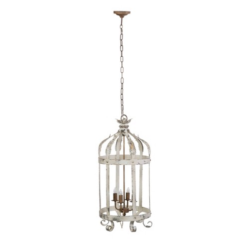 Imre Caged Chandelier Antique White A, Antique White Iron Cage Chandelier