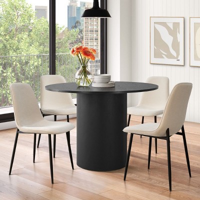 5-Piece 41.5" Dining Set for 4,Pedestal Black Round Dining Table with 4 Armless Dining Chair for Living Room,Dining Room,Farmhouse-Tanpinhause