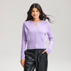 Women's Long Sleeve Crewneck Cardigan Sweater - A New Day™ Lavender L ...