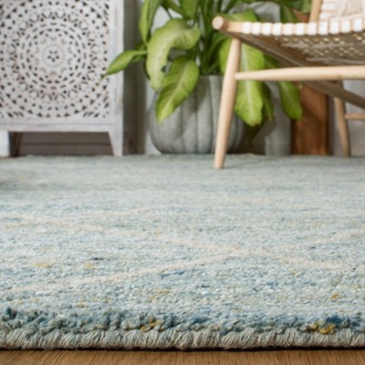 Handmade Blue Wool Tufted Square Rug - 6' x 6'