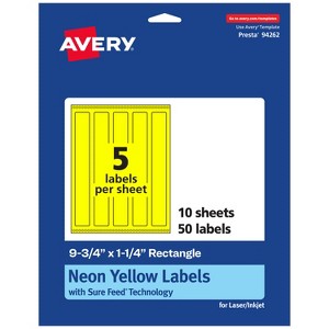Avery Neon Yellow Paper Labels, 9.75" x 1.25" Rectangle - 1 of 4