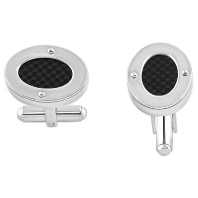Pompeii3 Men's Stainless Steel And Drift Wood Brown Oval Polished 10.5mm Cufflink