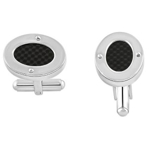 Pompeii3 Men's Stainless Steel And Black Carbon Fiber Oval Polished Cufflink 8mm - 1 of 3