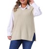 Women's Plus Size Ribbed Knit Split Hem V Neck Sleeveless Casual Loose Sweater Vest - Agnes Orinda - 2 of 4