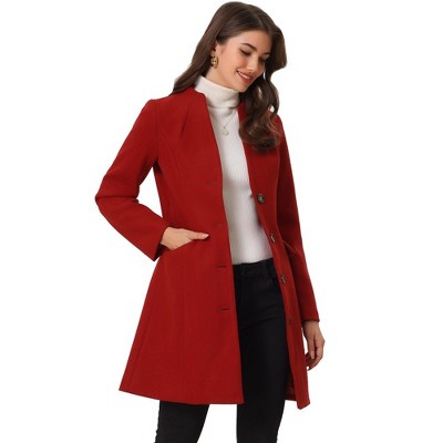 INSPIRE CHIC Women's Elegant Winter V Neck Single Breasted Long Overcoat