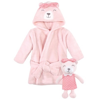 Image of Hudson Baby Infant Girl Plush Bathrobe and Toy Set, Bear Girl, One Size
