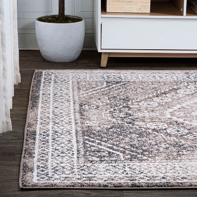 Modern Boho Medallion Washable Rug in Brown/Ivory - 3x5 Feet