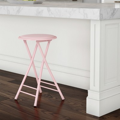 Hastings Home Heavy-Duty Folding Stool - 24" Round Stool With 300-lb Limit - Pink