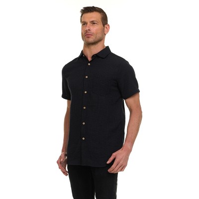 Canada Weather Gear Men’s Seersucker Button-Down Shirt – Short Sleeve Solid Textured Short Sleeve Shirt with Chest Pocket