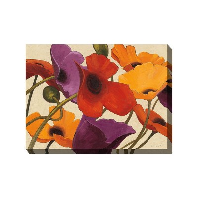 Cottage Garden West of The Wind Fantastical Red, Orange, Purple 40 x 30 Inch Waterproof Gallery Wrapped Canvas, Outdoor Garden, Yard, Patio All